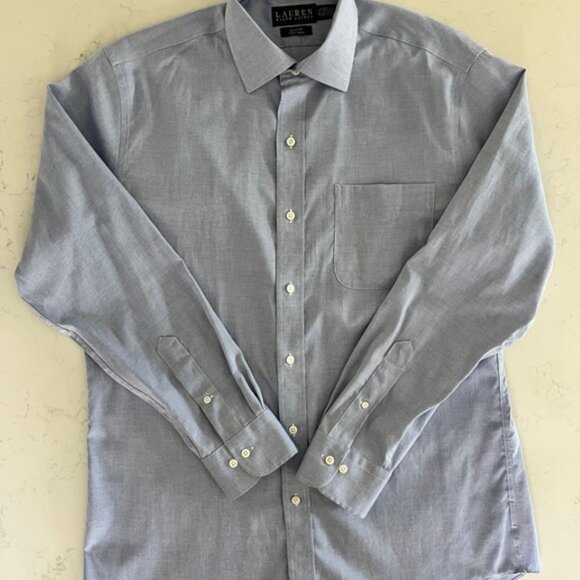 Lauren Ralph Lauren Lg Slv Button Down Slim Fit Cotton Shirt Blue Sz 16 12 NWOT - Picture 5 of 12